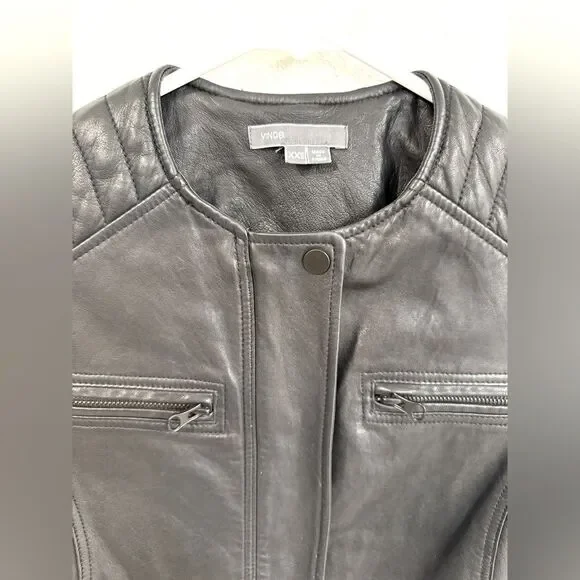 Vince Black Moto Leather Jacket Size XXS EUC - Picture 2 of 5